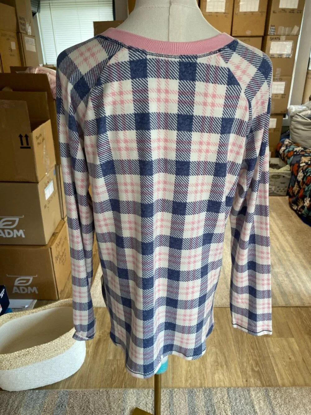 NEW Cuddl Duds Plaid Pajama Set Jogger Pants Pockets Pink Blue M